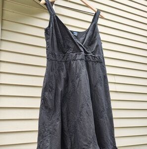 Black Cotton Embroidered Flounce Midi Dress Gap Sz 14 Side Zip Lined Tank Y2K
